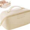 JSTHHTT Makeup Bag, Large Capacity Travel Cosmetic Bag, Portable Makeup Organiser Toiletry Bag, Travel Essentials Wash Bag with Handle and Compartments for Women Girls, White, NO