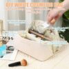 JSTHHTT Makeup Bag, Large Capacity Travel Cosmetic Bag, Portable Makeup Organiser Toiletry Bag, Travel Essentials Wash Bag with Handle and Compartments for Women Girls, White, NO - Image 3