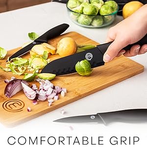 Knife in hand chopping sprout