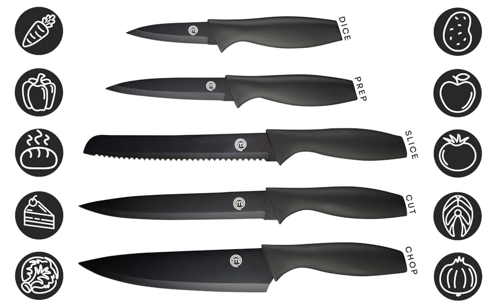 Black Knives with each corresponding food group