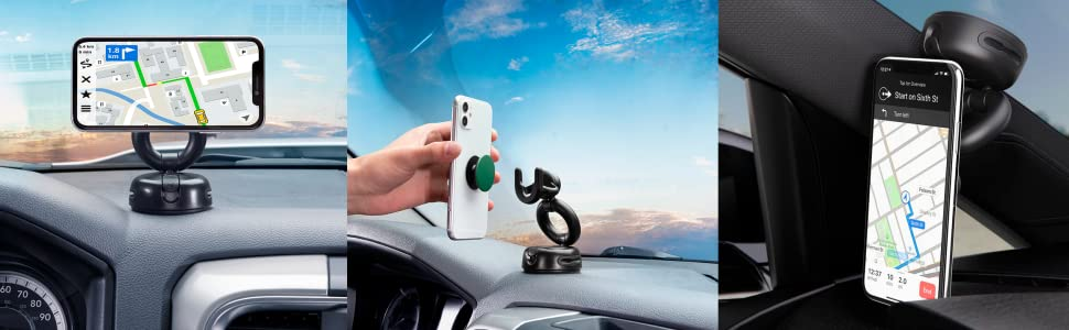 pop mount, for car, windshield, dashboard, horizontal, landscape, vertical, removable, no glue