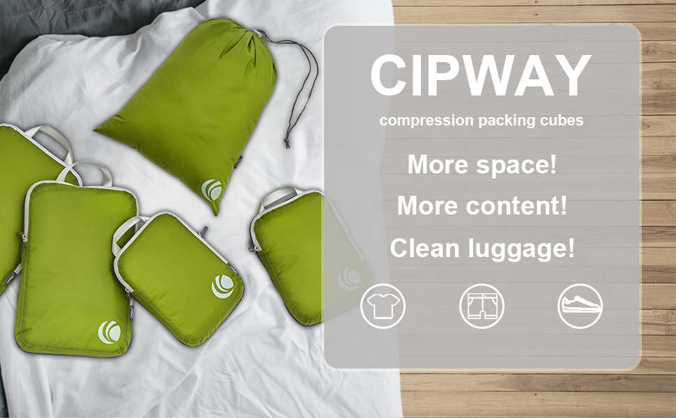 5 Set Compression Packing Cubes for Travel, Ultralight Packing Organizers Green