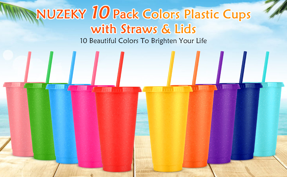 Reusable Plastic Cups With Straws & Lids
