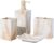 RQYIXI Ceramic Bathroom Accessory Set Complete 4 Pieces Retro Style Water Transfer Printing Fadeless Soap Dispenser & Toothbrush Holder Sets(Marble Beige)