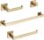 TURS Brushed Gold Bathroom Accessory Set 4-Pieces Bathroom Hardware Set Square Towel Bar Set Stainless Steel Towel Holder Set