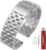 Kai Tian Premium Matte 5 Rows Double Locks Stainless Steel Watch Band Strap, Replacement Metal Band for Men Women 18mm 20mm 22mm 24mm 26mm, Black Silver Blue