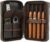 Hiram Leather Cigar Humidor, Genuine Cigar Travel Case Portable 4 Cigars Box with Cigar Cutter and Lighter Storage Pocket, Multifunctional Humidor Accessory Bag with Wrist Strap for Men