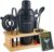 8-Piece Cocktail Set – Stainless Steel Shaker, Measuring Cup, Strainer, Mixing Spoon, Tongs, Bottle Opener, Wooden Stand & Recipe Cards Parties and Holidays (Matte Black – Wood Colour)