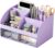 COMFYROOM Desk Organizer and Accessories with 6 Compartments and 2 Drawers, Plastic Makeup Organizer, Pen Holder for Desktop Storage, Desk Organization for School, Home, Office Supplies (Purple)