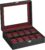 SONGMICS Watch Box with 10 Slots, Watch Case with Glass Lid, Watch Display Box with Removable Watch Pillows, Metal Clasp, Gift Idea, Black Synthetic Leather, Wine Red Lining JWB010R01