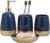 Generic 4pc Farmhouse Ceramic Bathroom Accessory Set – Navy (Soap Dispenser, Soap Dish, Toothbrush Holder, Tumbler) for Bathroom Decor and Gift