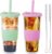 Pack of 2 Reusable Boba Tea Cups, 750 ml/24 oz Clear Water Tumbler with Straw Lid, Leak-Proof Clear Plastic Cup, Double Wall Smoothie Tumbler for Bubble Tea, Iced Coffee
