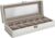 SONGMICS JWB006W01 6 Slots Watch Box, Watch Case, Glass Lid, Removable Pads, Metal Lock, Cloud White Coating and Cappuccino Beige Lining