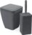 Addis Faux Rattan Square Bathroom Set Includes Swing Bin & Toilet Set Brush, Calico Linen – Faux Leather Plastic, Charcoal
