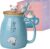 Cat Mug Cute Ceramic Coffee Cup with Kawaii Cat Wooden Lid and Lovely Stainless Steel Spoon Novelty Morning Cup Coffee Milk Tea Mugs – 3D Animal Cat Mugs for Cat Lovers Women Gifts(Blue)