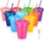 Reusable Plastic Cups with Straws & Lids: 10pcs 16oz Cold Iced Coffee Drinking Cup Colorful Straw Tumblers Bulk Cute Durable Travel Party Glitter Cups for Kids Adults Party (10 Color)
