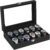 SONGMICS Watch Box with 12 Slots, Watch Case with Glass Lid, Watch Display Box with Removable Watch Pillows, Metal Clasp, Gift Idea, Black Synthetic Leather, Black Lining JWB12B