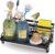 Cisily Large Kitchen Sink Caddy Organizer, Rustproof Non-Slip Soap Dish Dispenser Brush, Sponge Holder for Kitchen Organization and Storage, Home Essentials Accessories (Black)