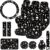 15 Pieces Moon and Stars Car Seat Cover Full Set for Women Men Upgrade Thick Car Front Seat Covers Universal Steering Wheel Cover Separate Headrest Cover Seat Belt Pads(Skeleton Cat Pattern)